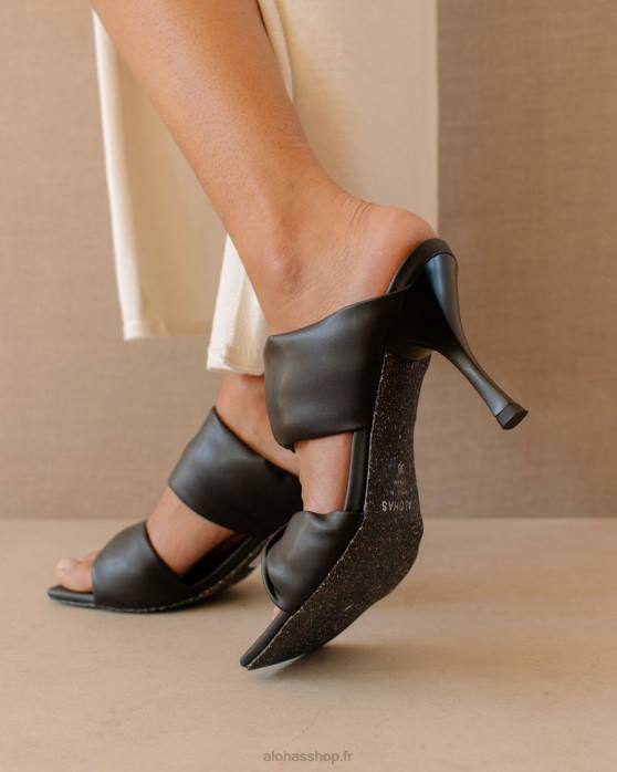 femmes noir/noir de maïs P64N429 Alohas twist strap corn - mules en cuir vegan noir