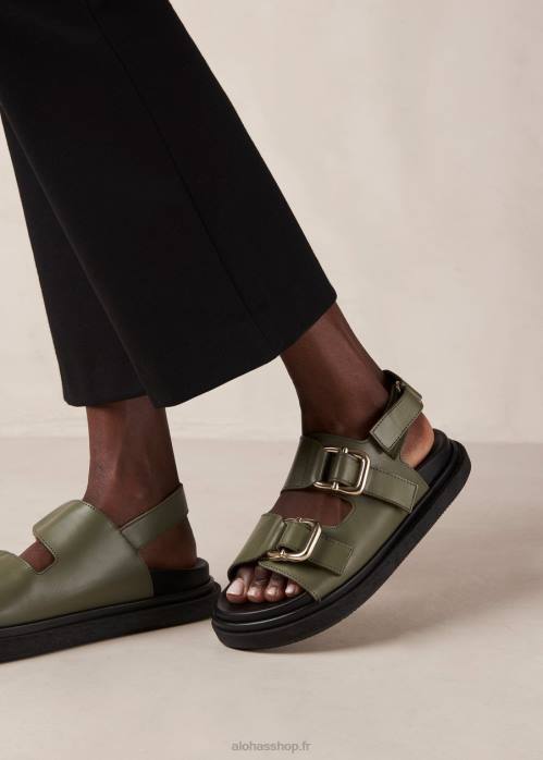 femmes olive poussiéreuse P64N11 Alohas harper - sandales en cuir vert
