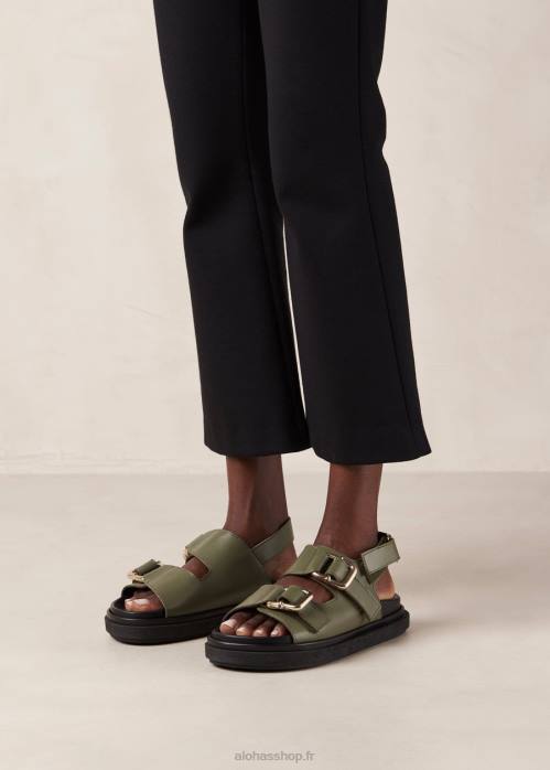femmes olive poussiéreuse P64N11 Alohas harper - sandales en cuir vert