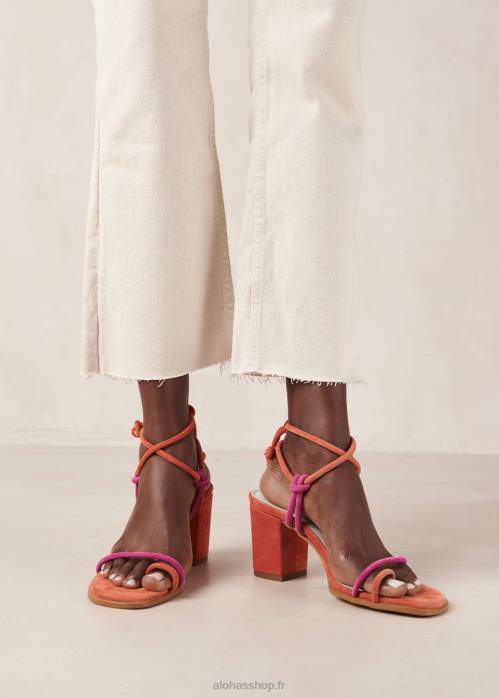 femmes orange magenta P64N18 Alohas grace - sandales en daim rose et orange