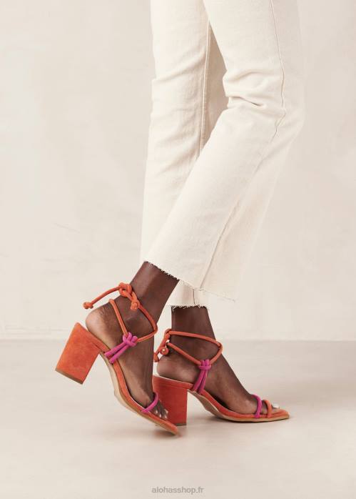 femmes orange magenta P64N18 Alohas grace - sandales en daim rose et orange