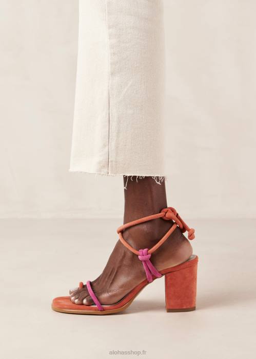 femmes orange magenta P64N18 Alohas grace - sandales en daim rose et orange