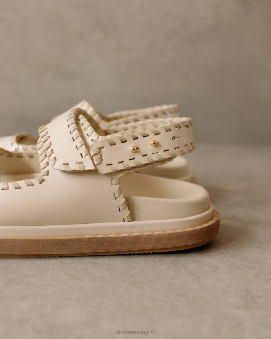 femmes pierre beige ivoire P64N480 Alohas baril - sandales en cuir blanc et beige