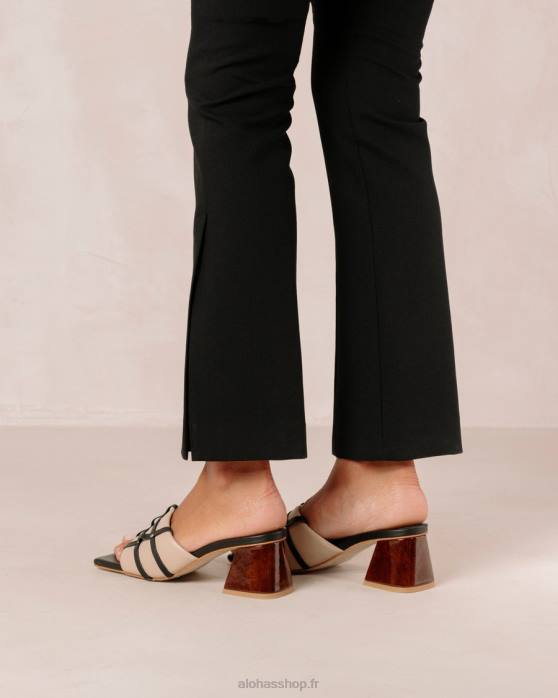 femmes pierre beige noir P64N398 Alohas diorite - sandales en cuir noir et beige