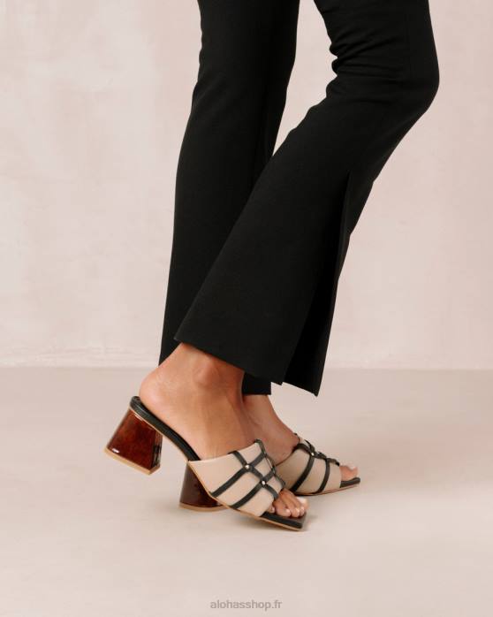 femmes pierre beige noir P64N398 Alohas diorite - sandales en cuir noir et beige