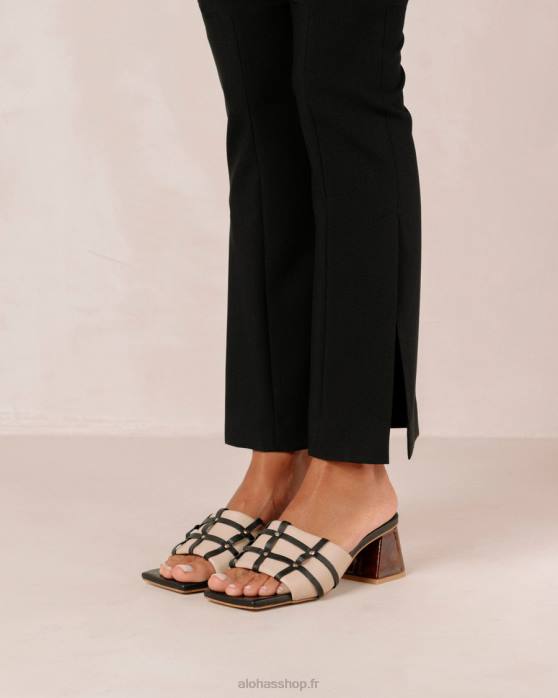 femmes pierre beige noir P64N398 Alohas diorite - sandales en cuir noir et beige