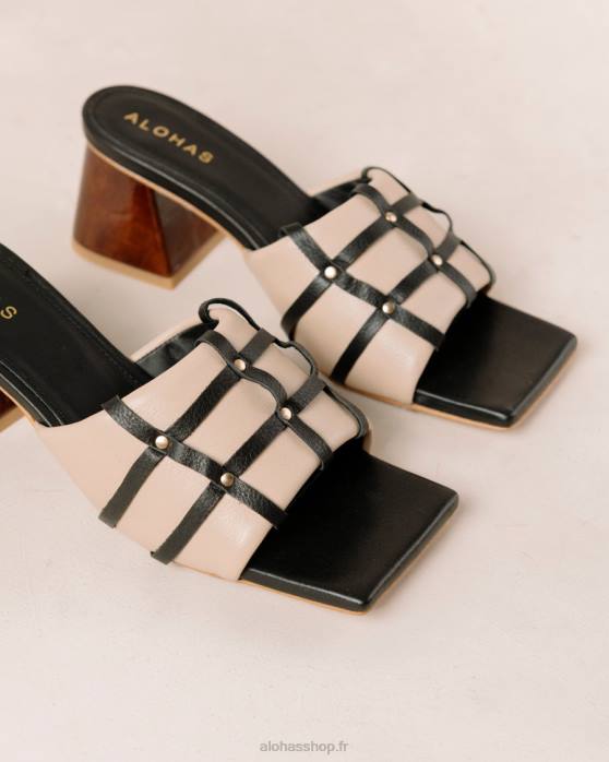 femmes pierre beige noir P64N398 Alohas diorite - sandales en cuir noir et beige