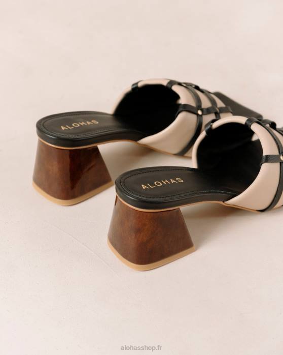 femmes pierre beige noir P64N398 Alohas diorite - sandales en cuir noir et beige