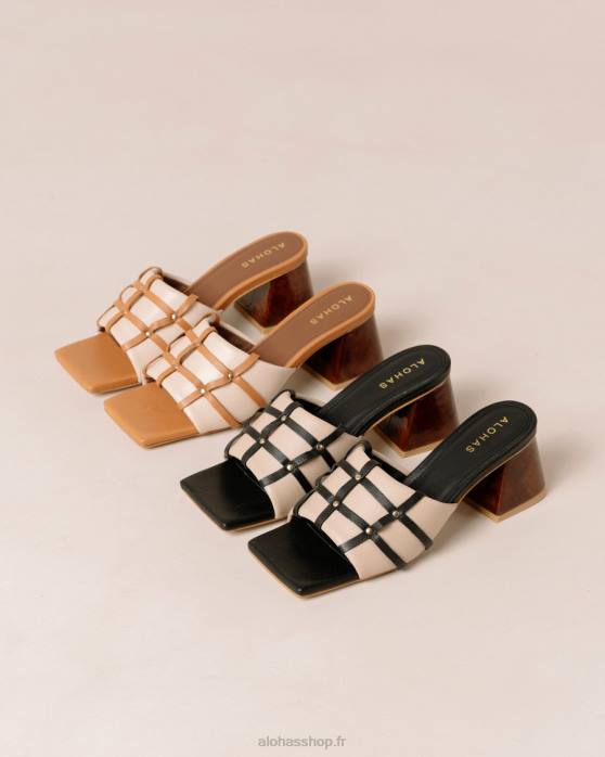 femmes pierre beige noir P64N398 Alohas diorite - sandales en cuir noir et beige