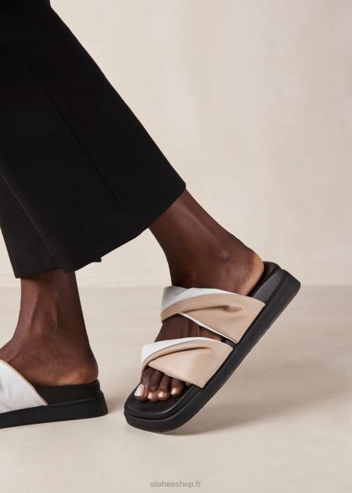 femmes pierre bicolore beige blanc brillant P64N509 Alohas shaka bicolor - sandales en cuir blanc et beige