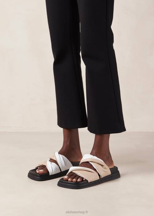 femmes pierre bicolore beige blanc brillant P64N509 Alohas shaka bicolor - sandales en cuir blanc et beige