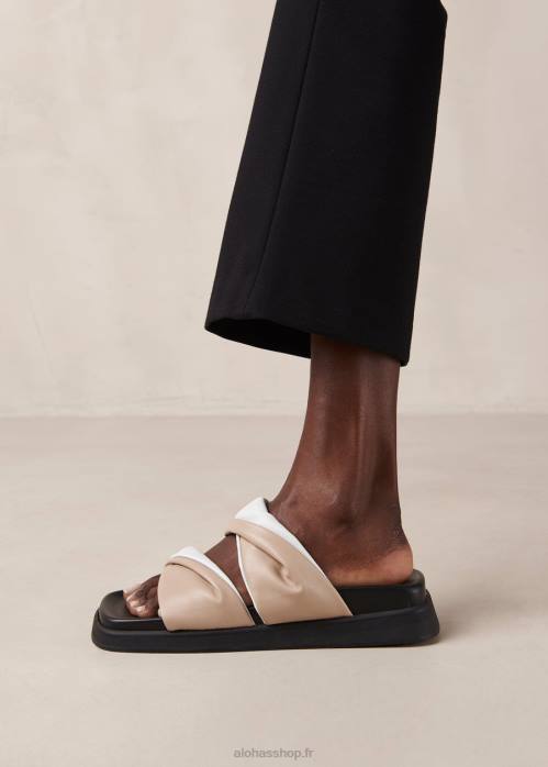 femmes pierre bicolore beige blanc brillant P64N509 Alohas shaka bicolor - sandales en cuir blanc et beige