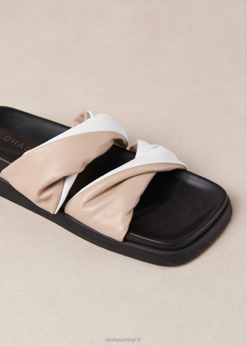 femmes pierre bicolore beige blanc brillant P64N509 Alohas shaka bicolor - sandales en cuir blanc et beige