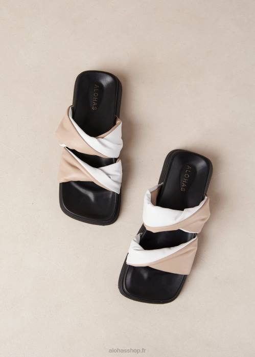femmes pierre bicolore beige blanc brillant P64N509 Alohas shaka bicolor - sandales en cuir blanc et beige