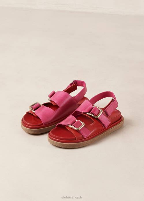 femmes rouge à lèvres rouge magenta P64N10 Alohas harper - sandales en cuir rouge et rose