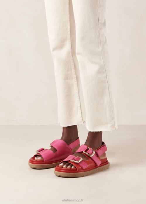 femmes rouge à lèvres rouge magenta P64N10 Alohas harper - sandales en cuir rouge et rose