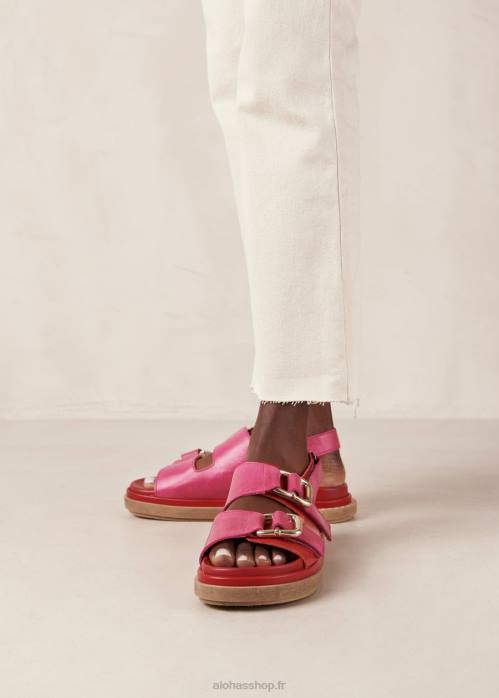 femmes rouge à lèvres rouge magenta P64N10 Alohas harper - sandales en cuir rouge et rose