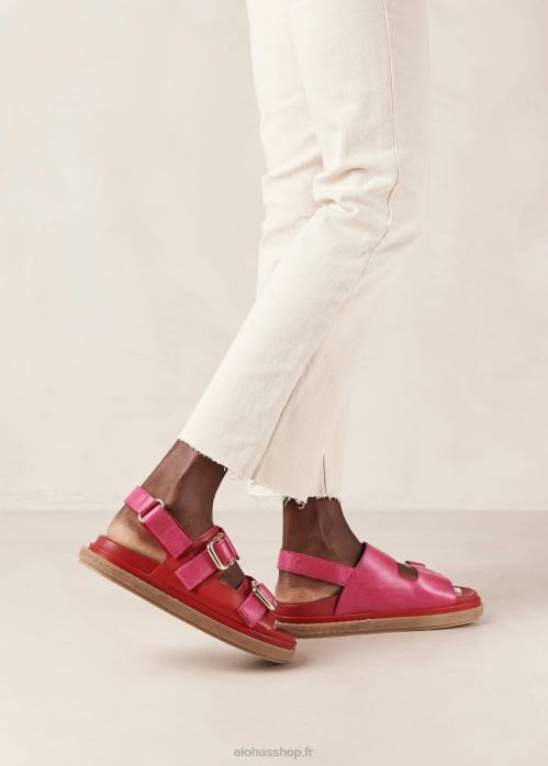 femmes rouge à lèvres rouge magenta P64N10 Alohas harper - sandales en cuir rouge et rose