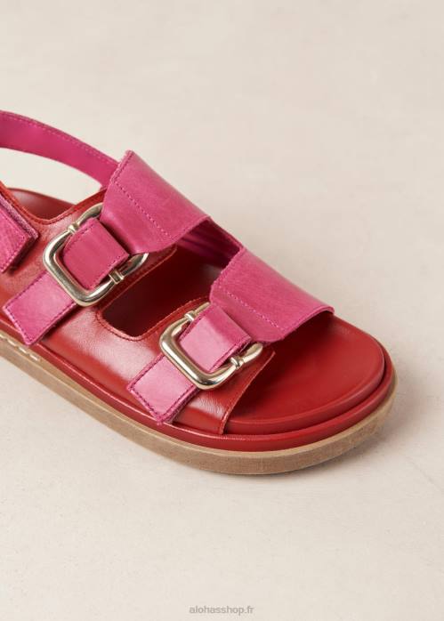femmes rouge à lèvres rouge magenta P64N10 Alohas harper - sandales en cuir rouge et rose