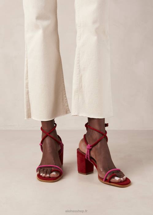 femmes rouge à lèvres rouge magenta P64N23 Alohas grace - sandales en daim rouge et rose
