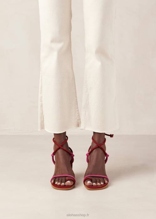 femmes rouge à lèvres rouge magenta P64N23 Alohas grace - sandales en daim rouge et rose