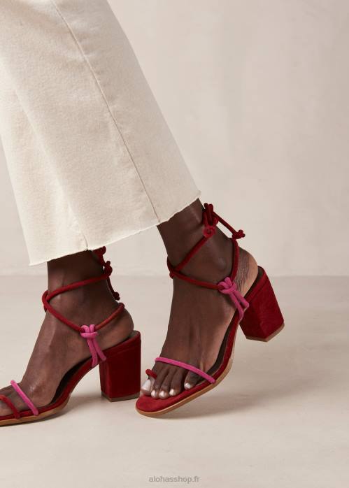 femmes rouge à lèvres rouge magenta P64N23 Alohas grace - sandales en daim rouge et rose