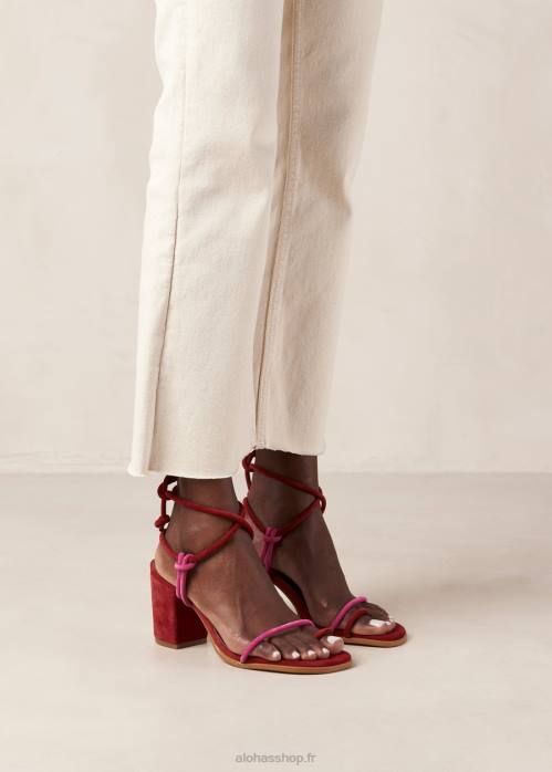 femmes rouge à lèvres rouge magenta P64N23 Alohas grace - sandales en daim rouge et rose