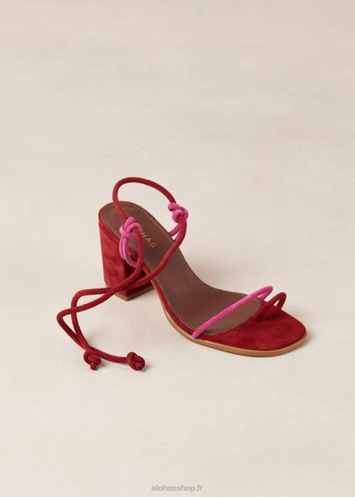 femmes rouge à lèvres rouge magenta P64N23 Alohas grace - sandales en daim rouge et rose