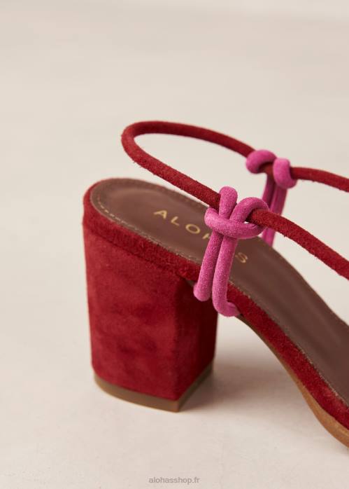 femmes rouge à lèvres rouge magenta P64N23 Alohas grace - sandales en daim rouge et rose