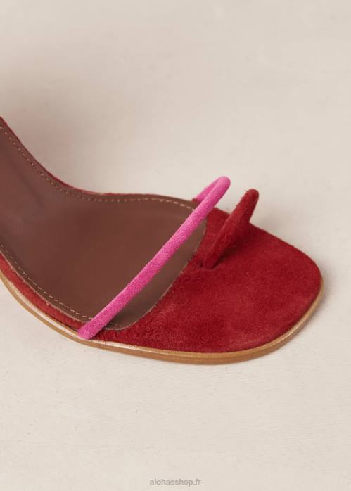 femmes rouge à lèvres rouge magenta P64N23 Alohas grace - sandales en daim rouge et rose
