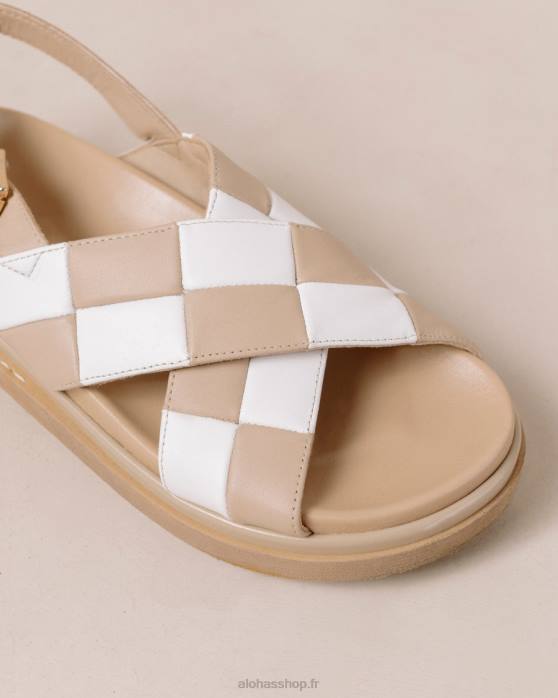 femmes scacchi beige ivoire P64N127 Alohas scacchi marshmallow - sandales en cuir blanc et beige