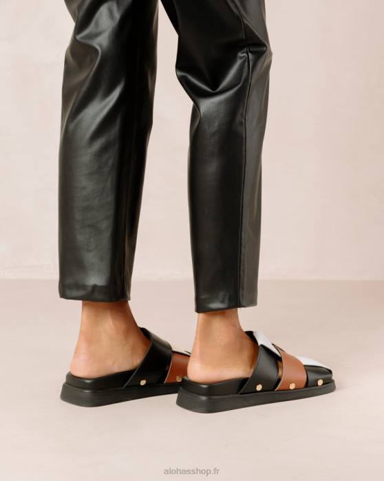 femmes scacchi noir beige ivoire blanc brillant P64N532 Alohas stuart - mules en cuir multicolores