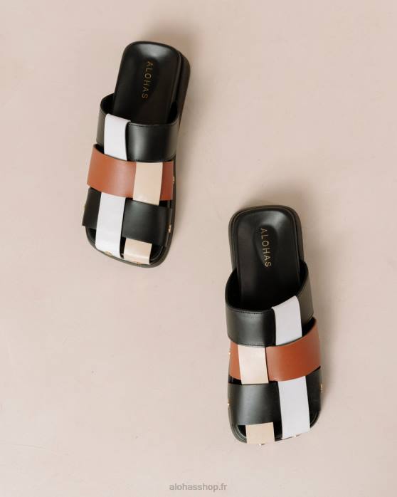 femmes scacchi noir beige ivoire blanc brillant P64N532 Alohas stuart - mules en cuir multicolores