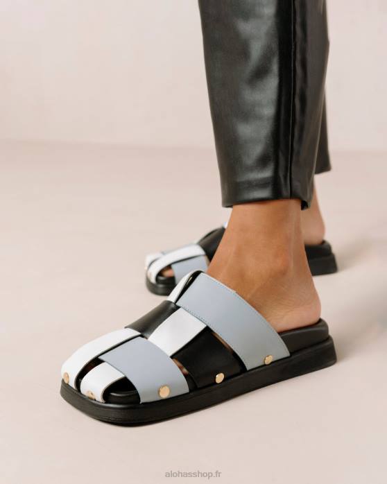 femmes scacchi noir bleu bébé blanc brillant P64N533 Alohas stuart - mules en cuir multicolore bleu