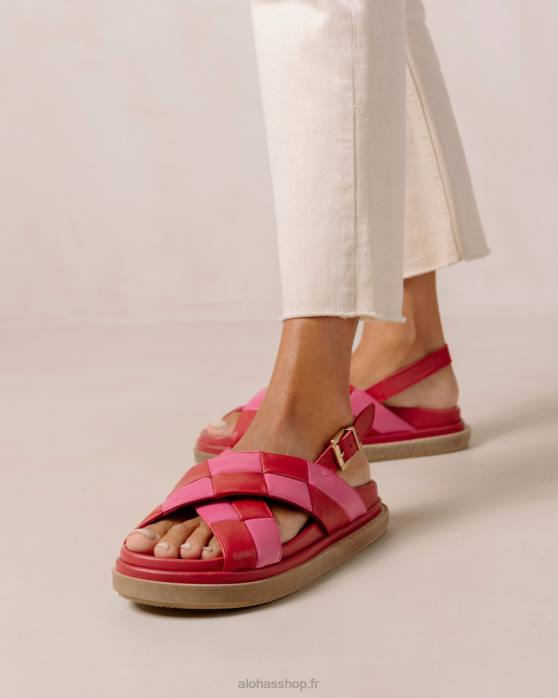 femmes scacchi rouge à lèvres rouge magenta P64N121 Alohas scacchi marshmallow - sandales en cuir rouge et rose