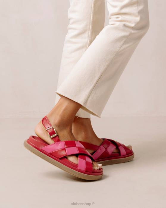 femmes scacchi rouge à lèvres rouge magenta P64N121 Alohas scacchi marshmallow - sandales en cuir rouge et rose