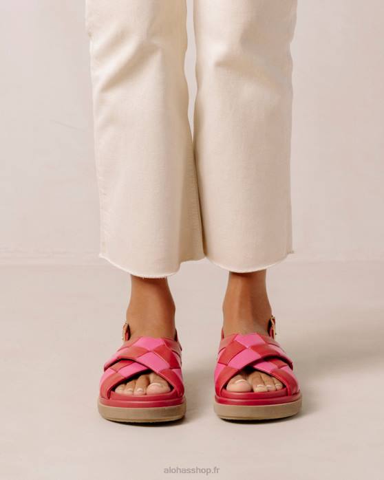 femmes scacchi rouge à lèvres rouge magenta P64N121 Alohas scacchi marshmallow - sandales en cuir rouge et rose