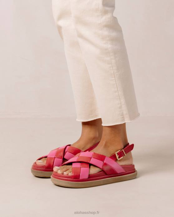 femmes scacchi rouge à lèvres rouge magenta P64N121 Alohas scacchi marshmallow - sandales en cuir rouge et rose