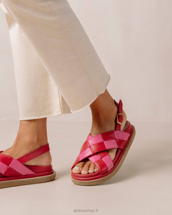 femmes scacchi rouge à lèvres rouge magenta P64N121 Alohas scacchi marshmallow - sandales en cuir rouge et rose