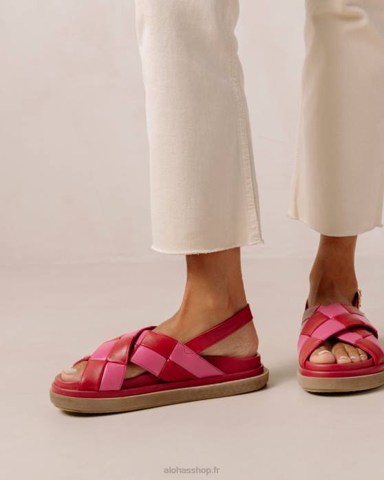femmes scacchi rouge à lèvres rouge magenta P64N121 Alohas scacchi marshmallow - sandales en cuir rouge et rose