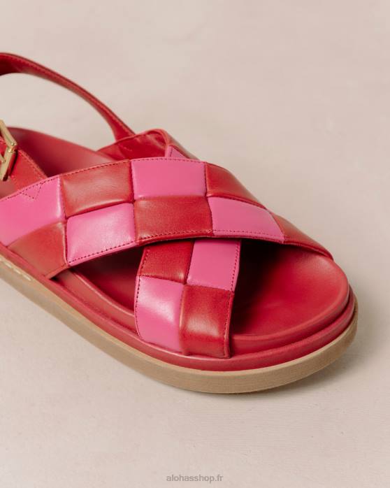 femmes scacchi rouge à lèvres rouge magenta P64N121 Alohas scacchi marshmallow - sandales en cuir rouge et rose