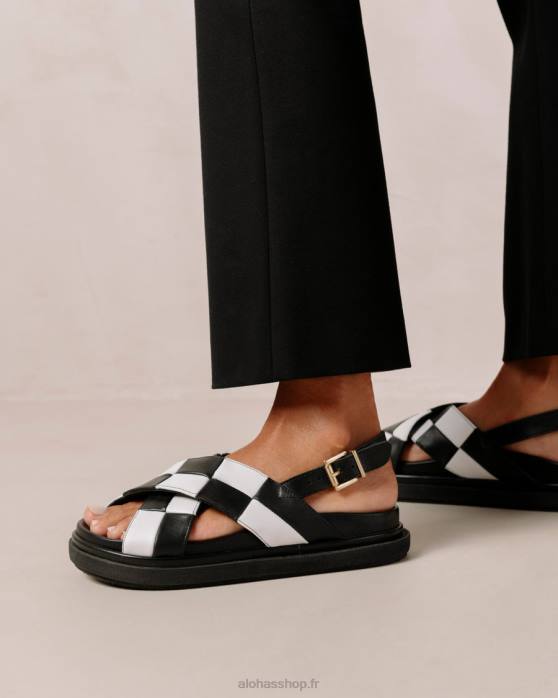 femmes scachi noir blanc P64N115 Alohas scacchi marshmallow - sandales en cuir noir et blanc