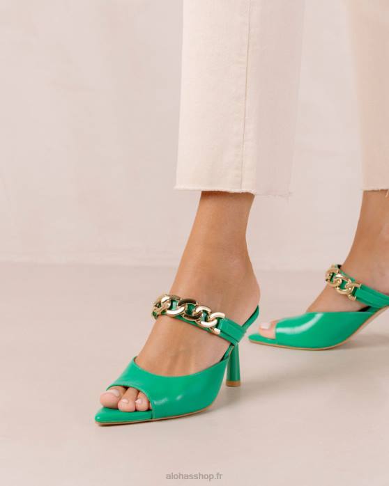 femmes vert brillant P64N535 Alohas marguerite brillante - mules en cuir vert