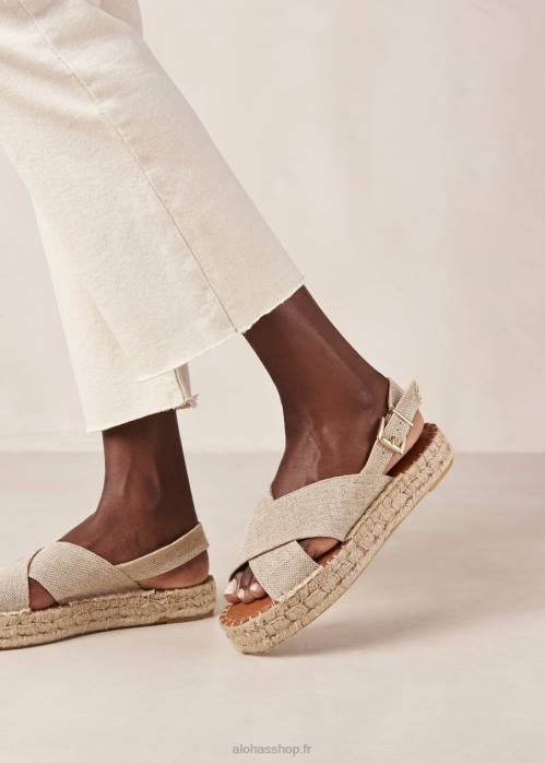 femmes beige lin P64N267 Alohas croisé - espadrilles en toile beige