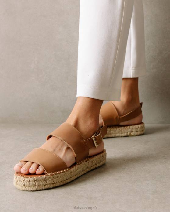 femmes chameau P64N328 Alohas double bride - espadrilles en cuir marron