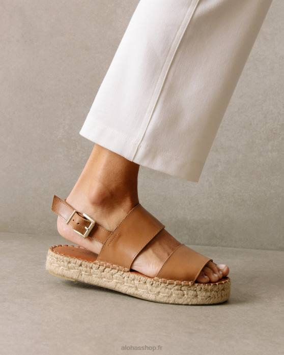 femmes chameau P64N328 Alohas double bride - espadrilles en cuir marron