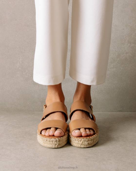 femmes chameau P64N328 Alohas double bride - espadrilles en cuir marron
