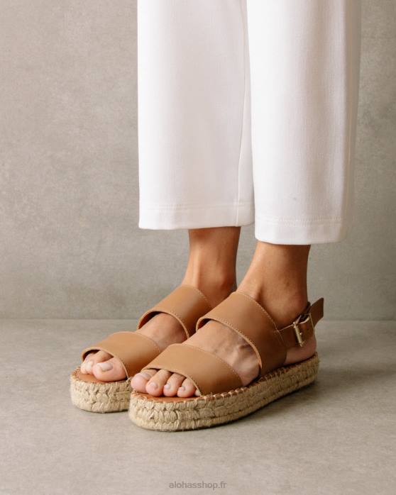 femmes chameau P64N328 Alohas double bride - espadrilles en cuir marron