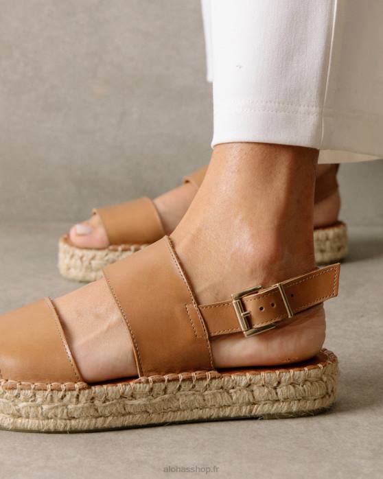 femmes chameau P64N328 Alohas double bride - espadrilles en cuir marron