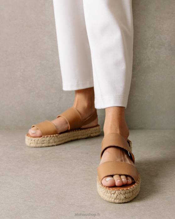 femmes chameau P64N328 Alohas double bride - espadrilles en cuir marron